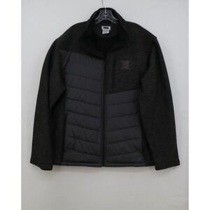 NRA Mens 3XL Hybrid Puffer Jacket Gray Heathered Knit Full Zip Quilted Coat